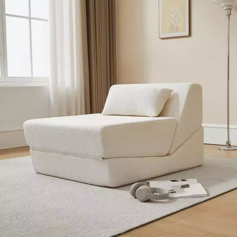Fauteuil-lit convertible 2-en-1 en tissu de laine d'alpaga, canapé-lit peu encombrant pour petits espaces, salon, dortoir, appartement
