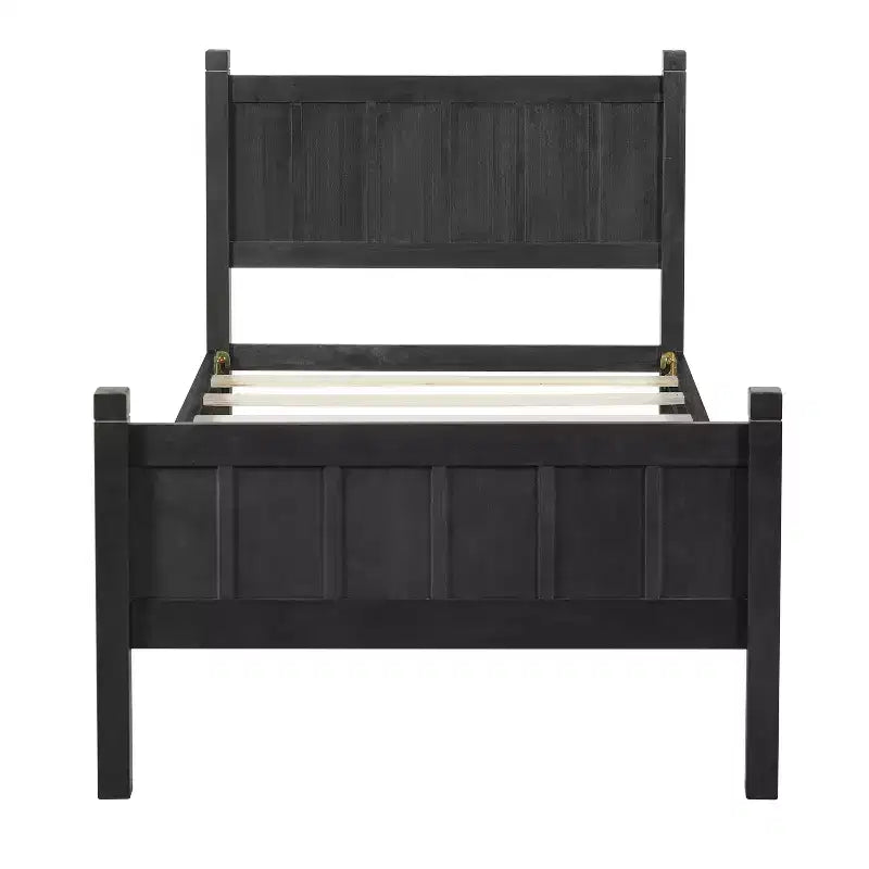 Lit plateforme jumeau à panneaux plats avec tête et pied de lit, cadre de lit de ferme Shaker au grain de bois, noir