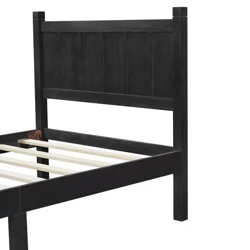 Lit plateforme jumeau à panneaux plats avec tête et pied de lit, cadre de lit de ferme Shaker au grain de bois, noir
