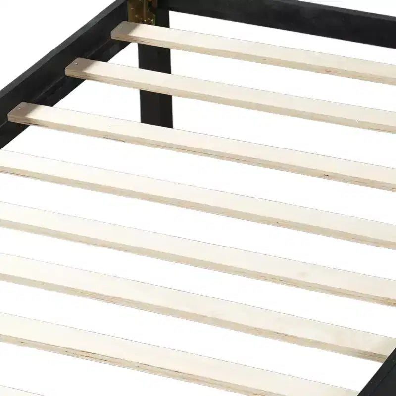 Lit plateforme jumeau à panneaux plats avec tête et pied de lit, cadre de lit de ferme Shaker au grain de bois, noir
