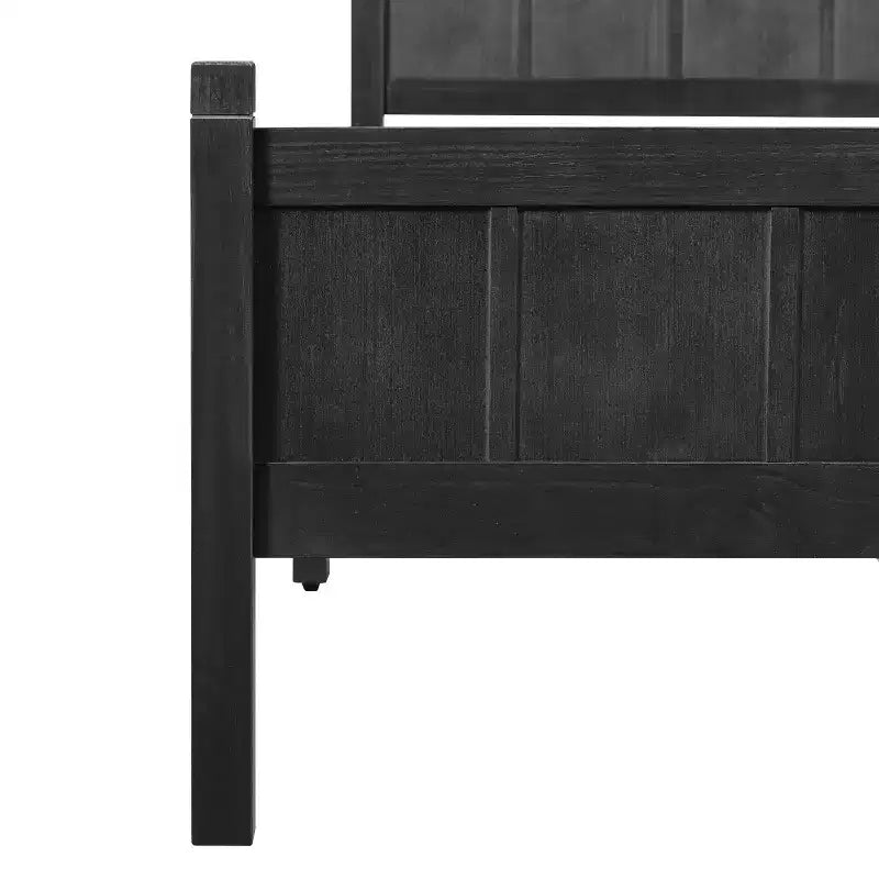 Lit plateforme jumeau à panneaux plats avec tête et pied de lit, cadre de lit de ferme Shaker au grain de bois, noir