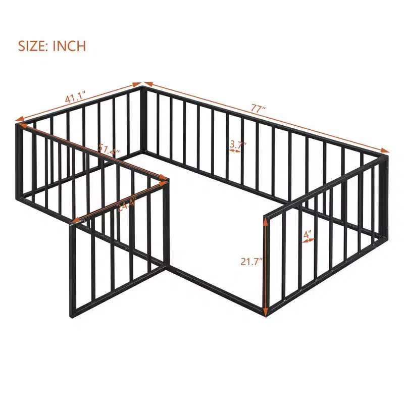 Lit mezzanine en métal avec clôture et porte ouvrante Espace de jeu et de couchage pour enfants