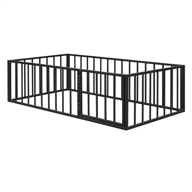Lit mezzanine en métal avec clôture et porte ouvrante Espace de jeu et de couchage pour enfants