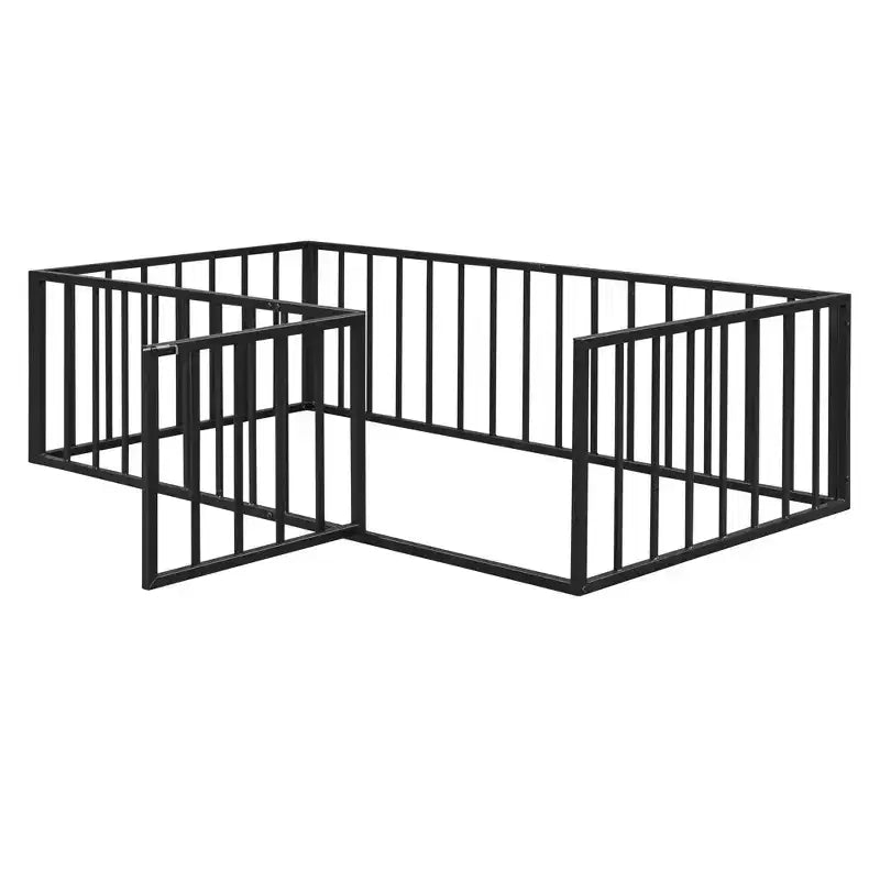Lit mezzanine en métal avec clôture et porte ouvrante Espace de jeu et de couchage pour enfants