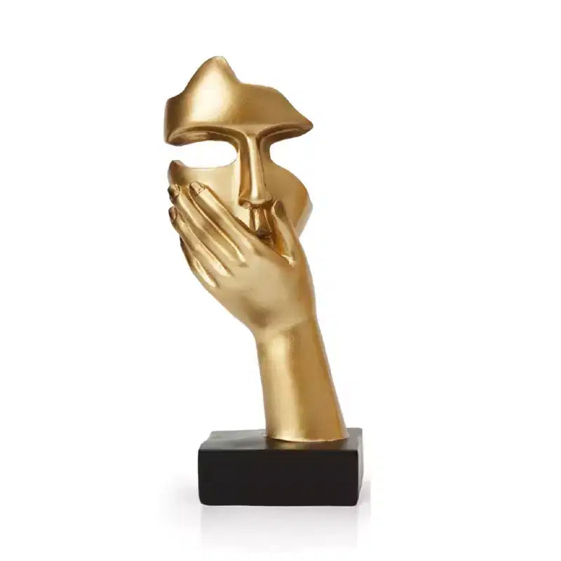 Skyzone Golden Abstract Resin Mask Sculpture - Handcrafted Art Decor for Living Room, Bedroom,
