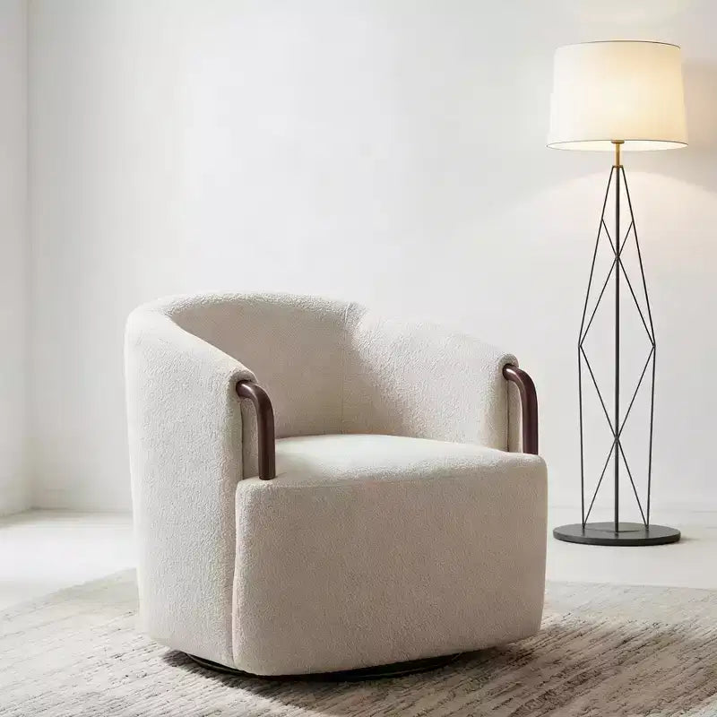 360Swivel Barrel Chair Accent Chair Upholstered Armchair Ergonomic Reading Chair Comfy Vanity Chair with Curved Backrest - ModernLuxe