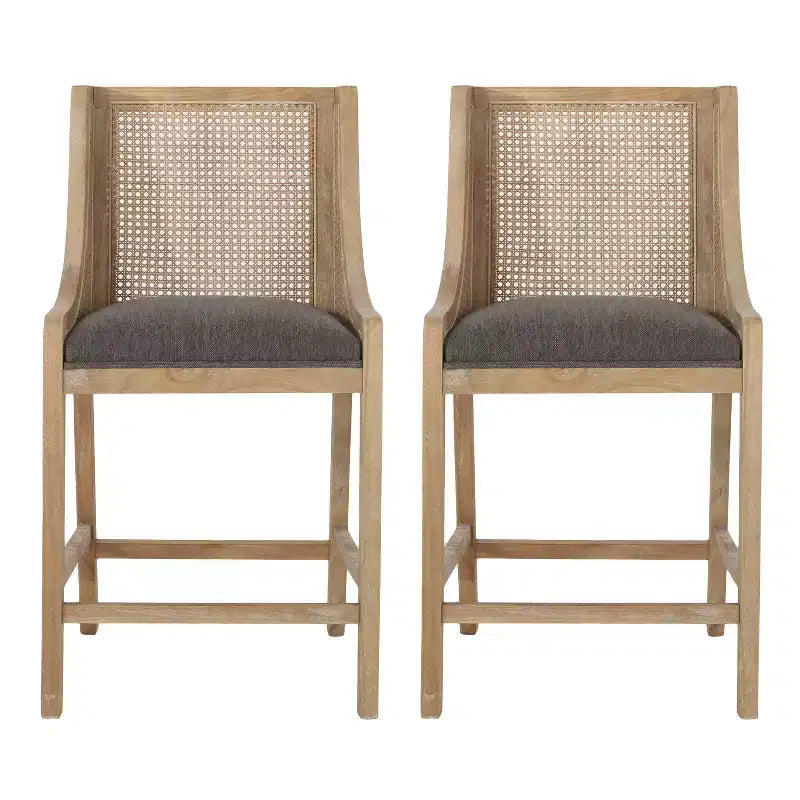 Christopher Knight Home 25.5" Cataldo Wood and Cane Upholstered Counter Height Barstool Charcoal/Natural