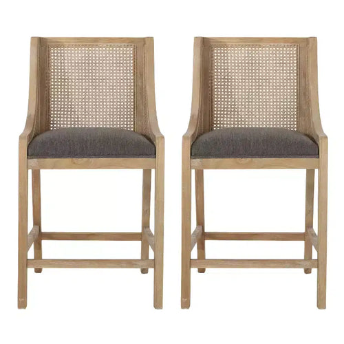 Christopher Knight Home 25.5" Cataldo Wood and Cane Upholstered Counter Height Barstool Charcoal/Natural