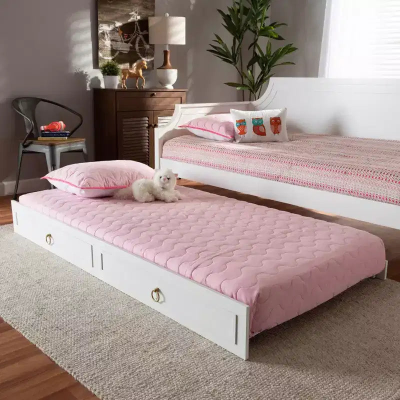 Lit gigogne Mariana en bois finition blanc -