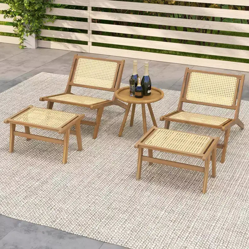 Fauteuil d'appoint moderne du milieu du siècle avec pouf Cadre en bois de teck Style ferme