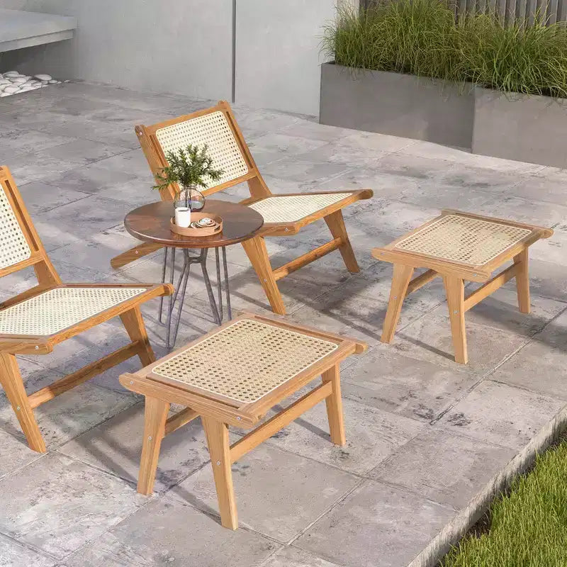 Fauteuil d'appoint moderne du milieu du siècle avec pouf Cadre en bois de teck Style ferme